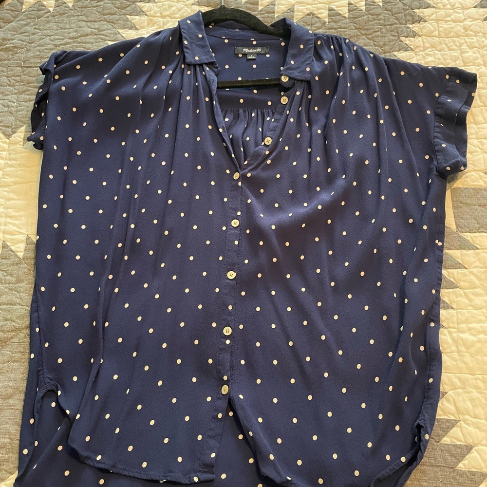 Madewell Navy Polka Dot Blouse